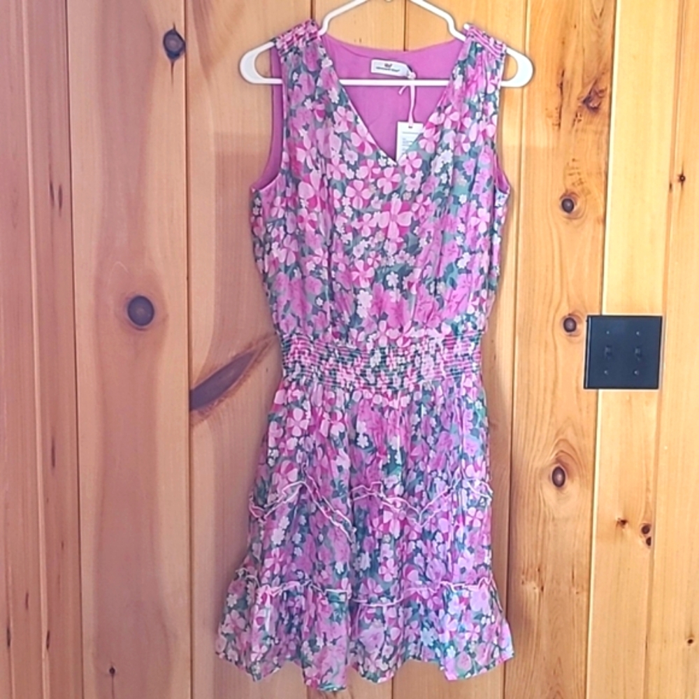 Vineyard Vines Montauk Daisy Pink Smocked Dress